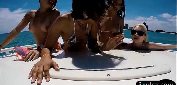  Sexy teen besties hot orgy with horny men on speedboat